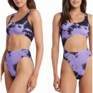 Bond Eye Maya One Size Marble One Piece Tie Dye Purple Black Swimsuit